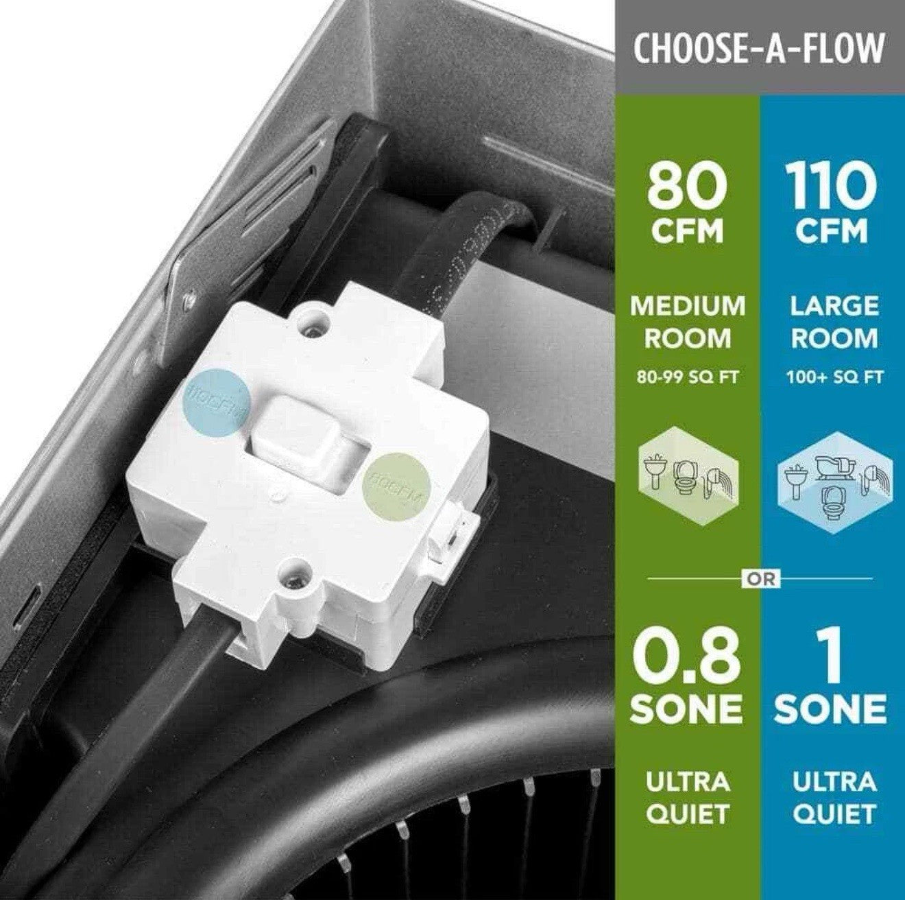 80/110 CFM Ceiling Mount Room Side Installation Round Bathroom Exhaust Fan w/LED