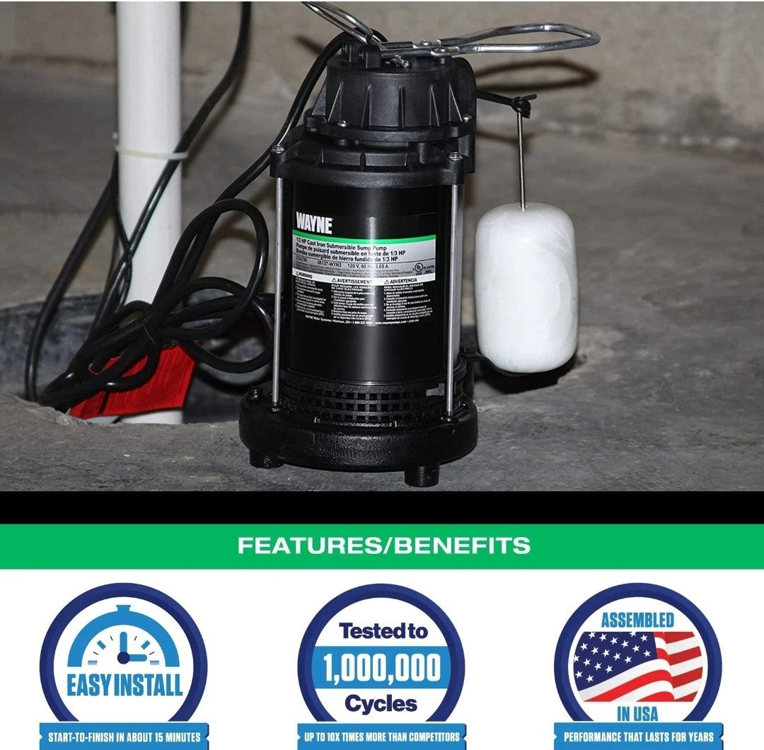 WAYNE CDU790 - 1/3 HP Submersible Cast Iron and Stainless Steel Sump Pump with