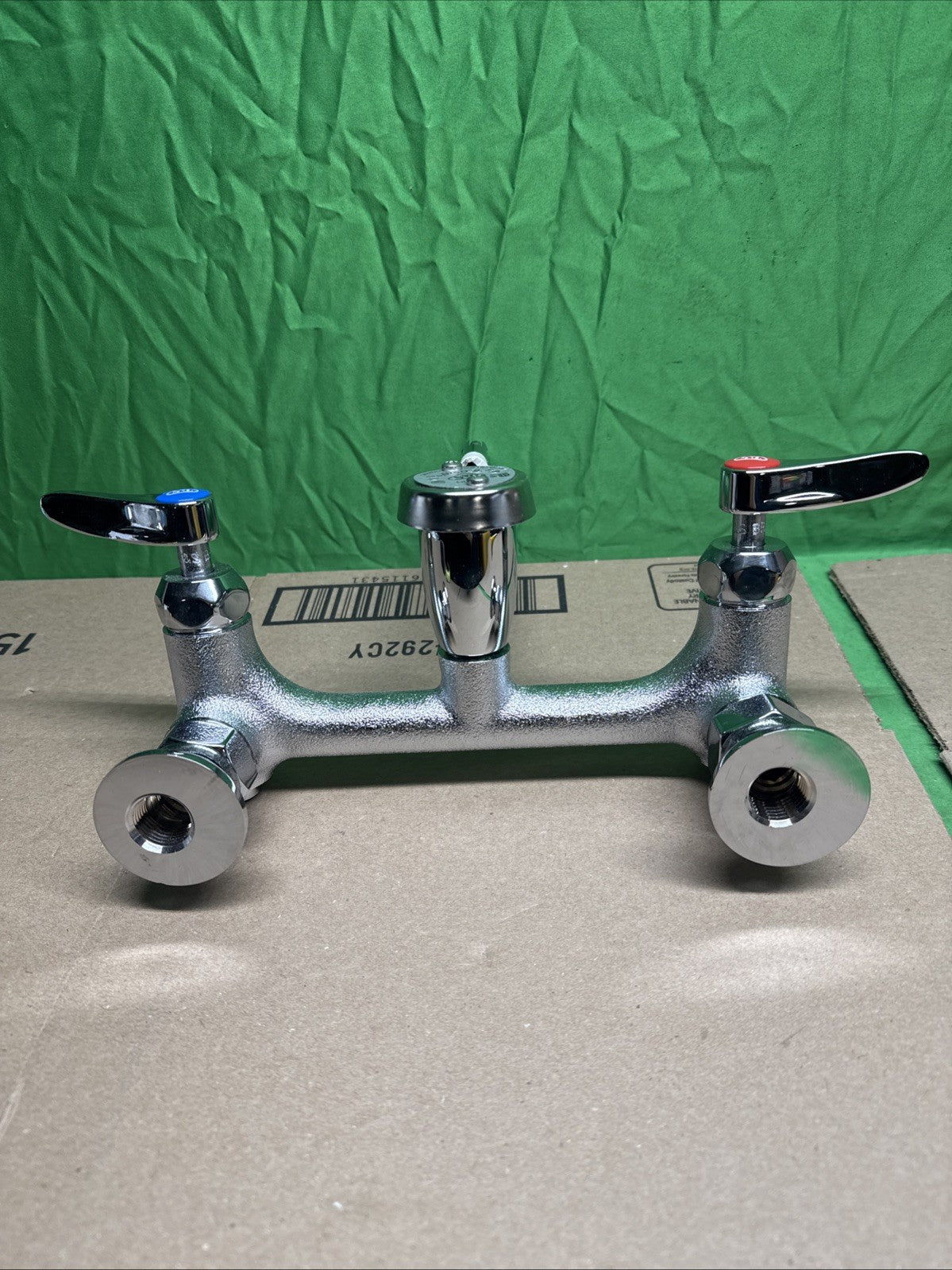 T&S Brass Service Sink Faucet Wall Mount 8" Center Built In Stop Chrome Industri