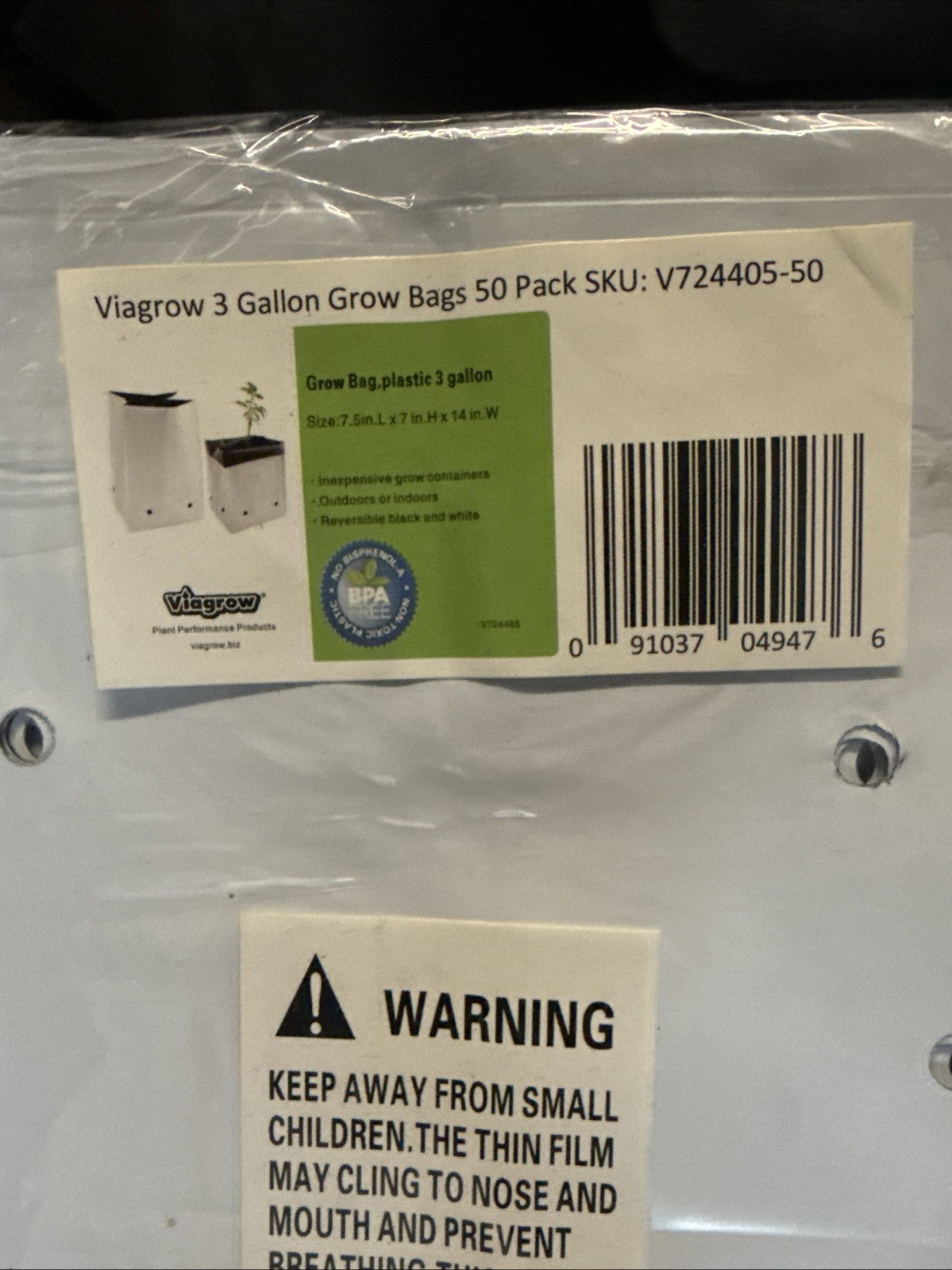 (450) Viagrow V724405-50 3 Gallon Grow Bags 7.5" L x 14" W x 7" L White