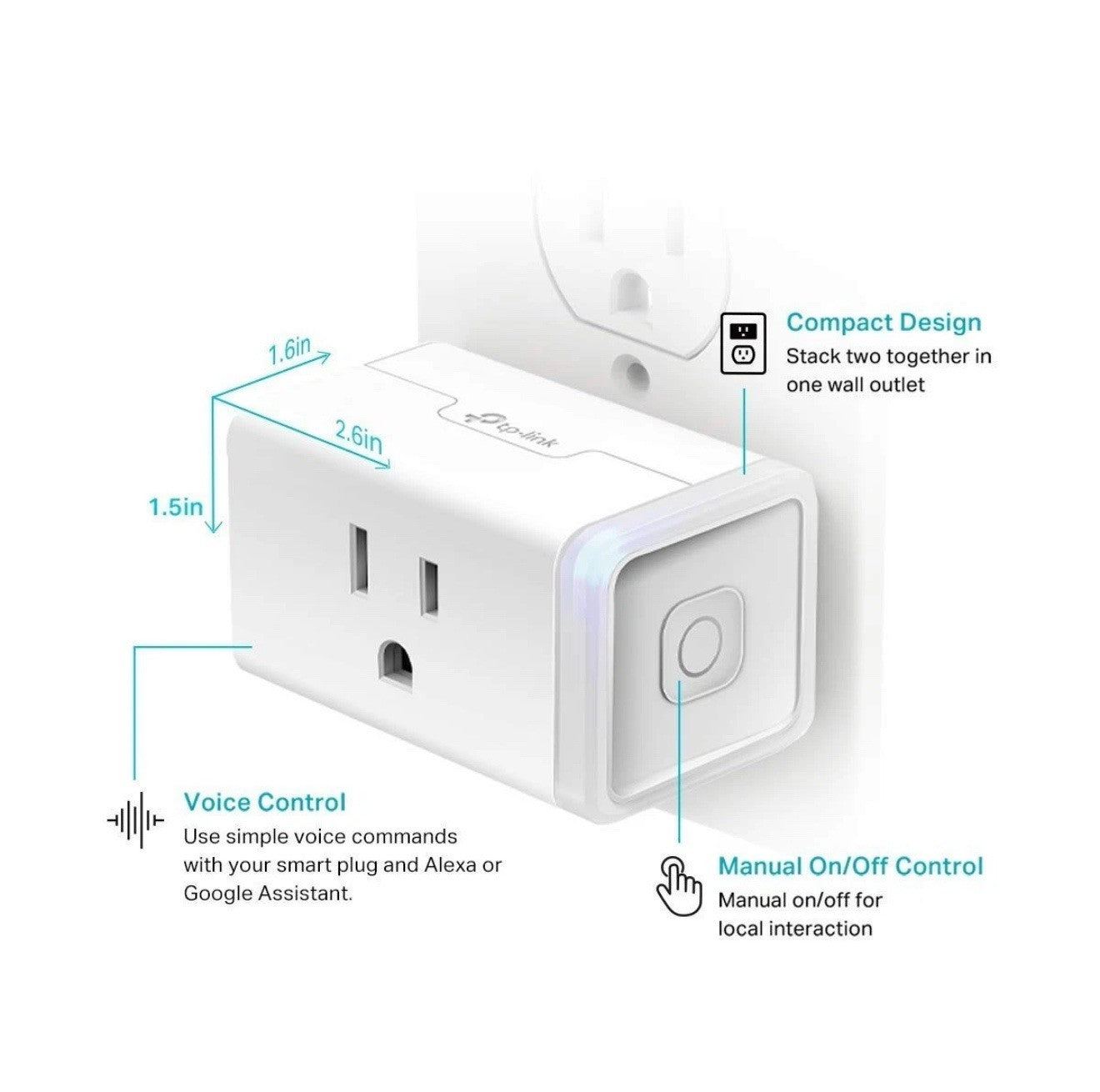 Kasa Smart Plug HS103P2, Home Wi-Fi Outlet Works with Alexa, 2-Pack