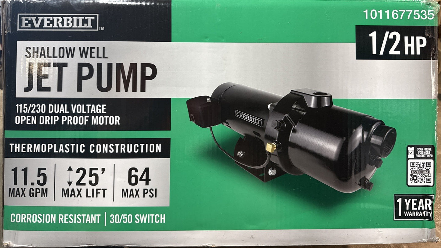 Everbilt 1/2 HP Shallow Well Jet Pump 1011677535 Used Works