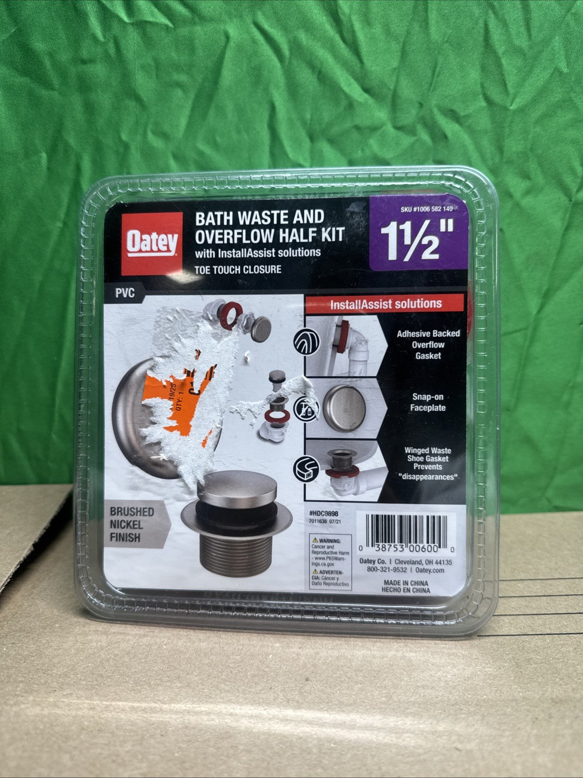 Oatey Touch Toe Sch. 40 PVC Bath Waste Half Drain Kit in Brushed Nickel
