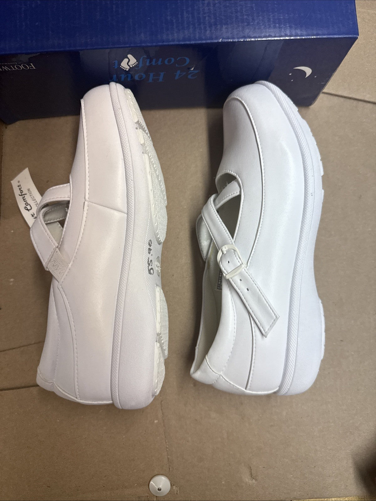 24 HOUR COMFORT Susan Women's 9 Wide Width Criss-Cross Strap Leather Shoes Nurse