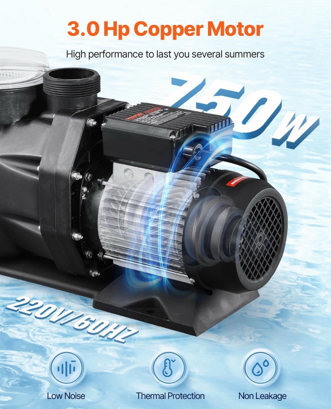 3 HP Above Ground Swimming Pool Pump Single Speed 149 GPM 3450 RPM 220V