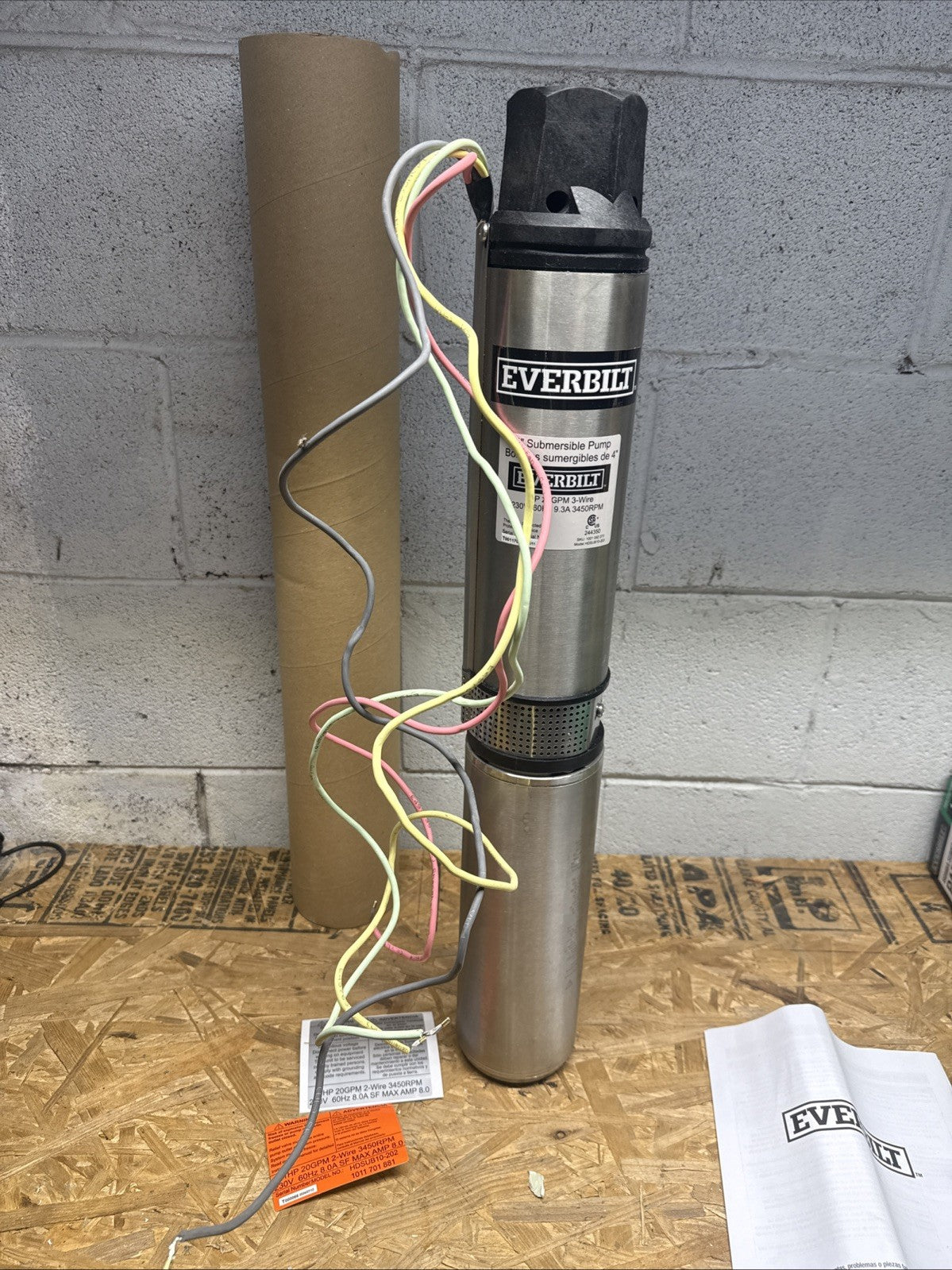 Everbilt 1 HP Submersible 3-Wire Motor 20-GPM Deep Well Potable Water Pump