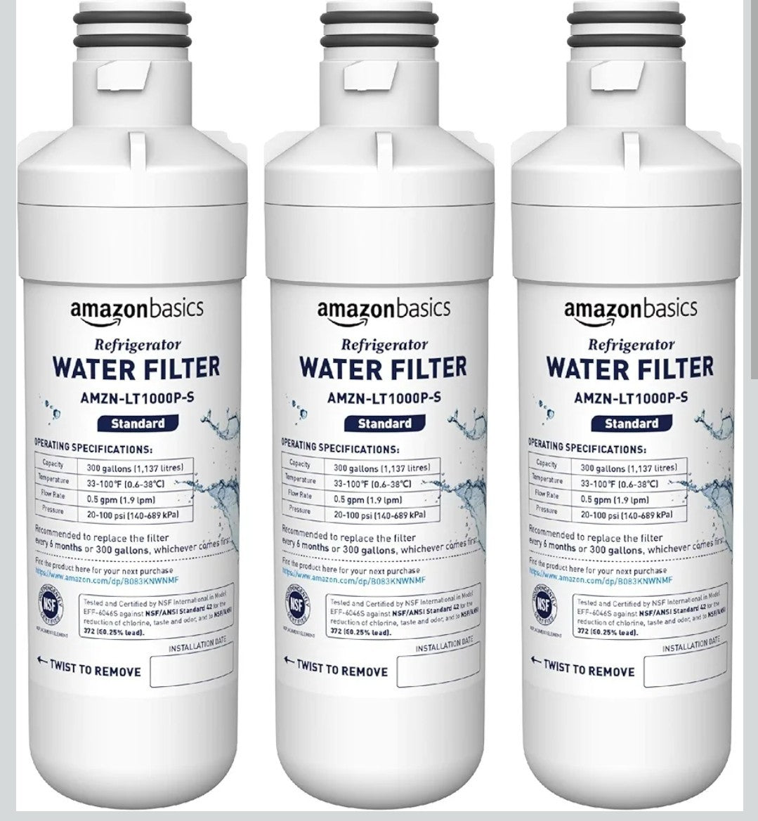 Amazon Basics Replacement LG LT1000P-S Refrigerator Water Filter - 3 PACK