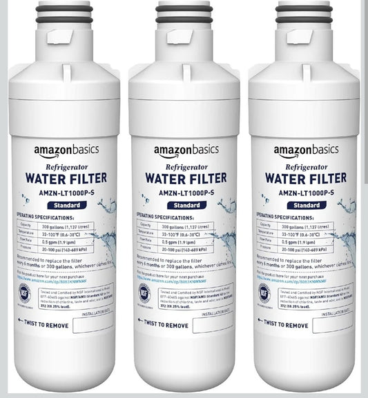 Amazon Basics Replacement LG LT1000P-S Refrigerator Water Filter - 3 PACK