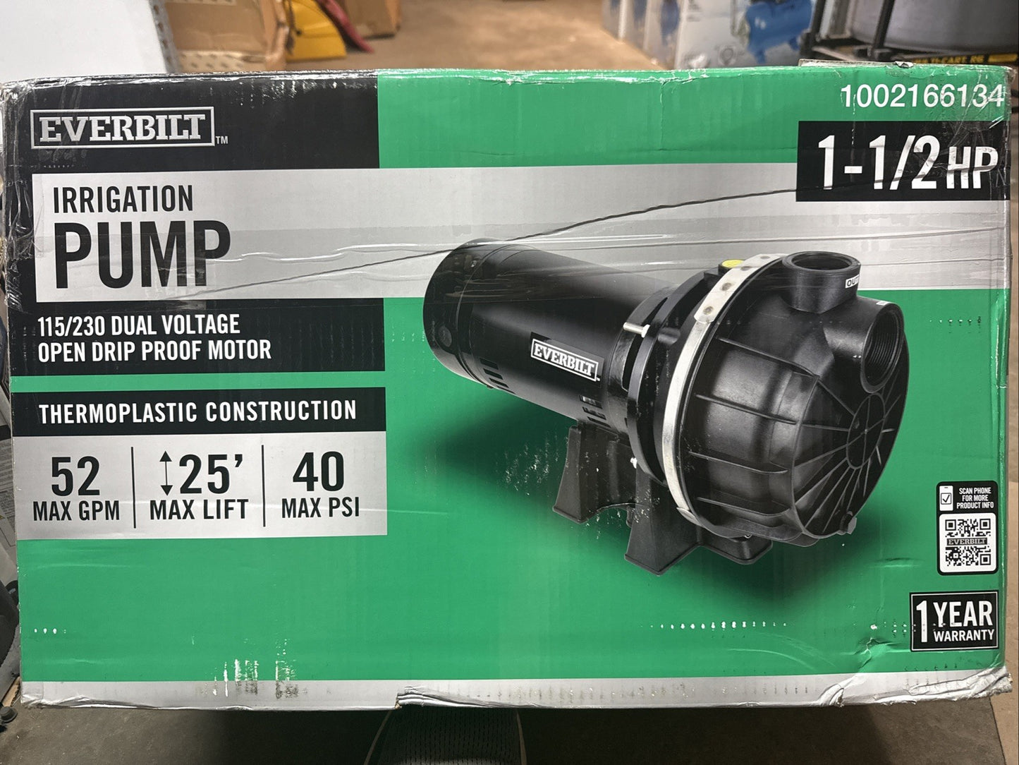 Everbilt Lawn Irrigation Pump Thermoplastic 1 1/2 HP HDLS15P NEW OPEN BOX