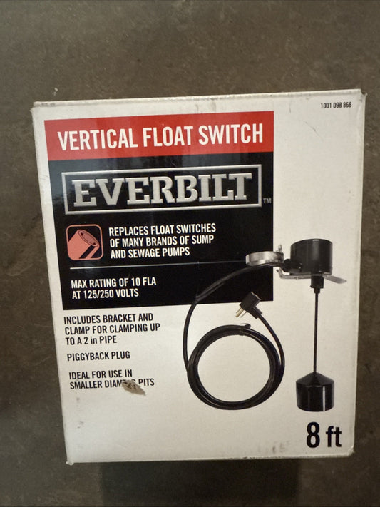 Everbilt 8 ft Vertical Float Switch for Sump Pumps. New in Box.