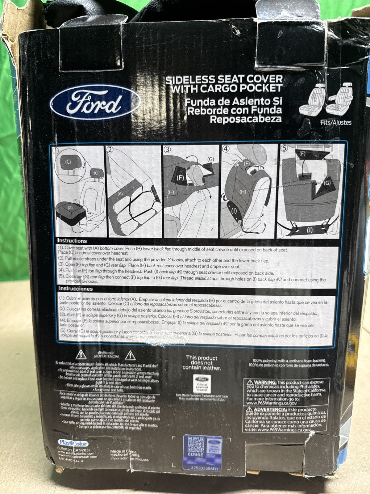 (1) NOS Ford Logo Sideless Licensed Seat Cover 3 piece Universal Fit Low Back