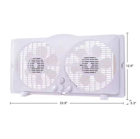 Window Fan Twin Reversible 9 in Adjustable Thermostat 3 Speed Quiet White