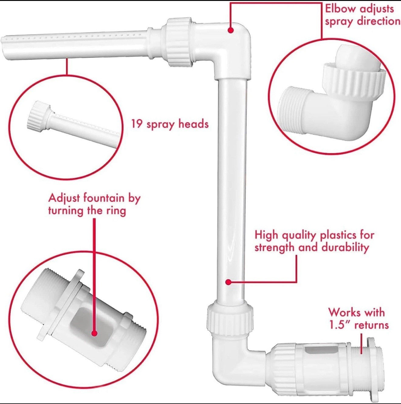Pool Waterfall Fountain Spray – Adjustable Pool Water Sprinkler & Aerator for
