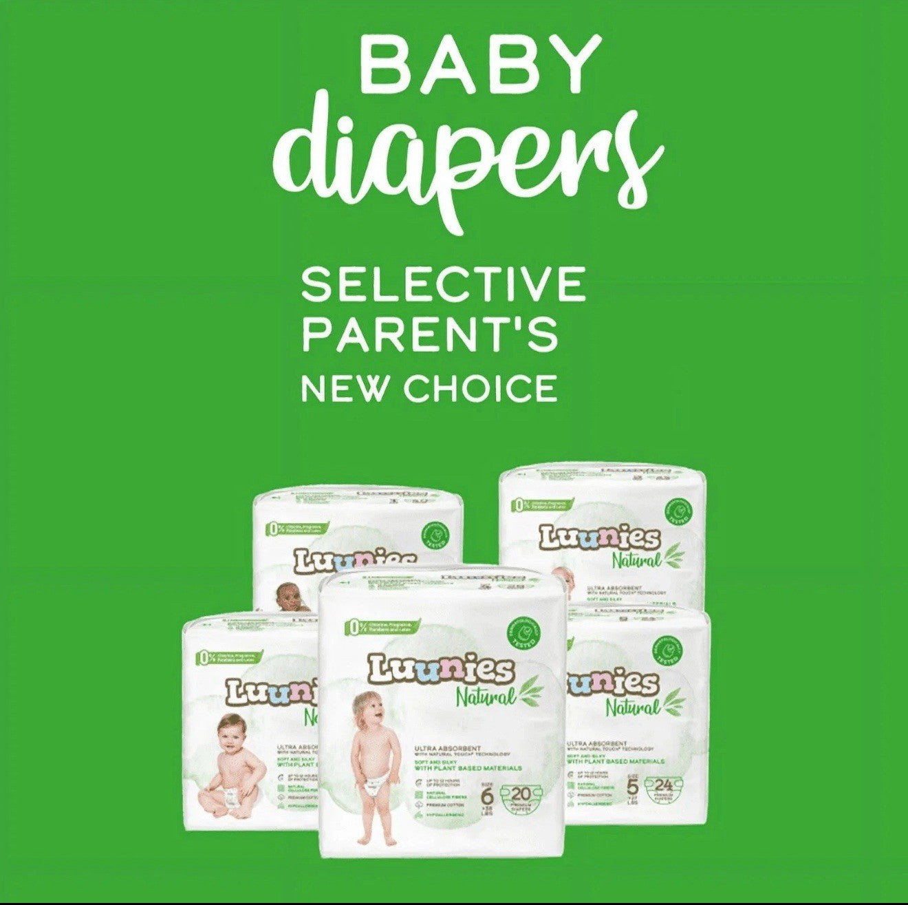 Luunies Natural Premium Diapers, Ultra Absorbent, Size 6, 80 Diapers 4pk Of 20