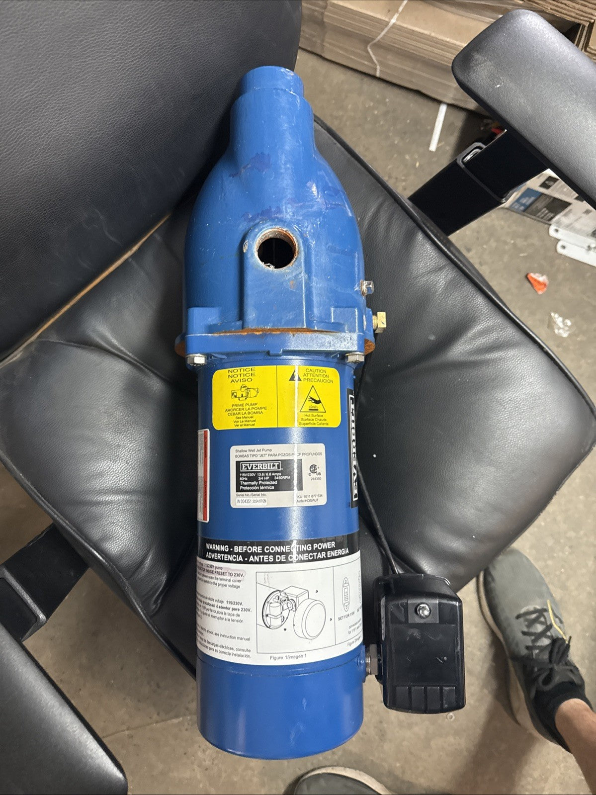 Everbilt 3/4 HP Cast Iron Shallow Well Jet Pump HDSWJ7 as is, *For Parts *