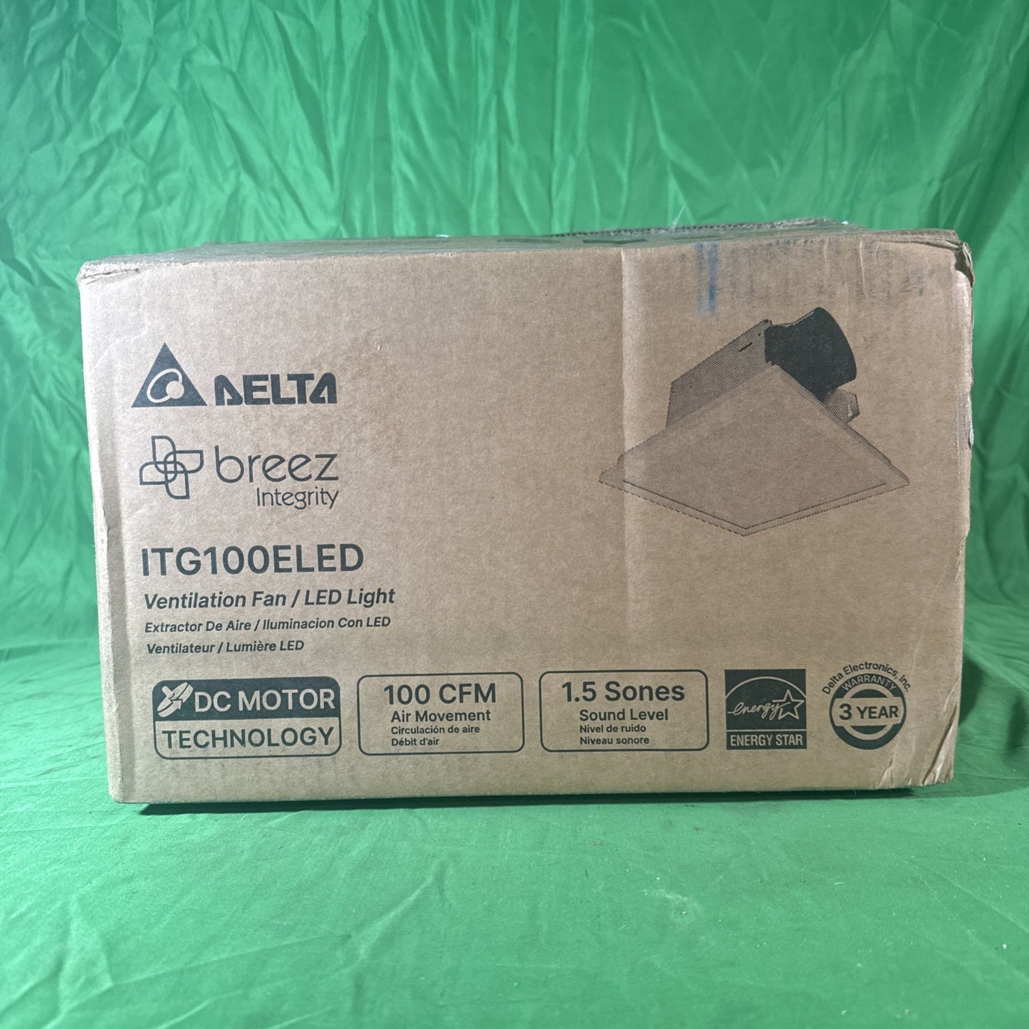 Delta Electronics 100 CFM Bath Fan Edge Lit Dimmable LED Light ITG100ELED WHITE