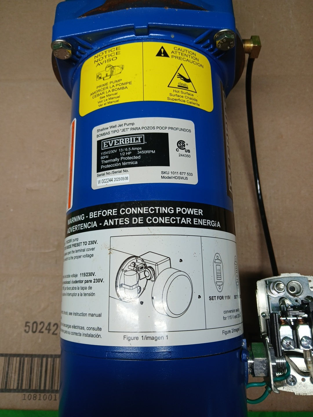 Everbilt Shallow Well Jet Pump Cast Iron 1/2HP HDSWJ5 Tested*