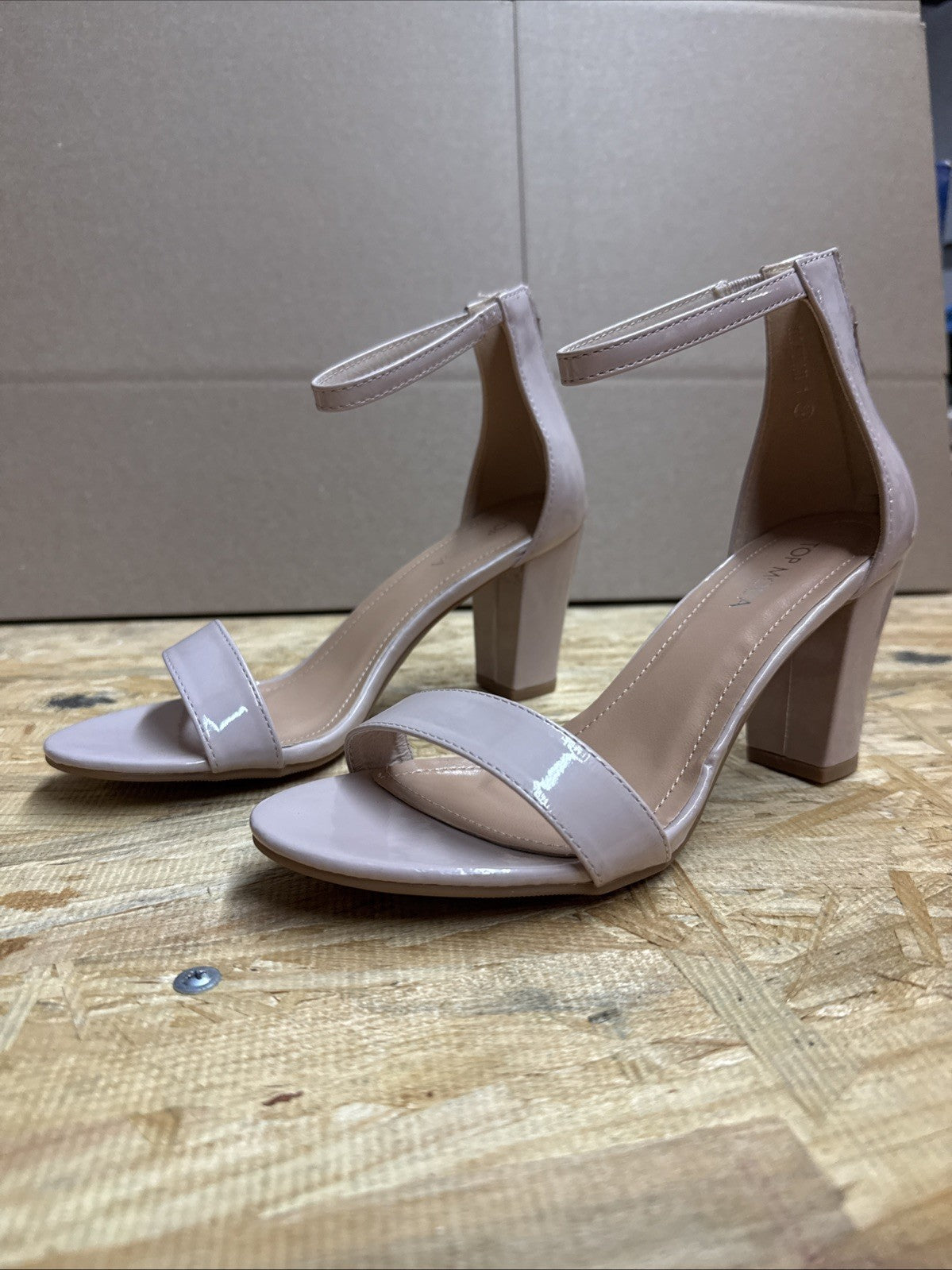 Top Moda Hannah-1 Womens Size 8.5 Nude Pat 3.5 Heel Ankle Strap Sandals Shoe