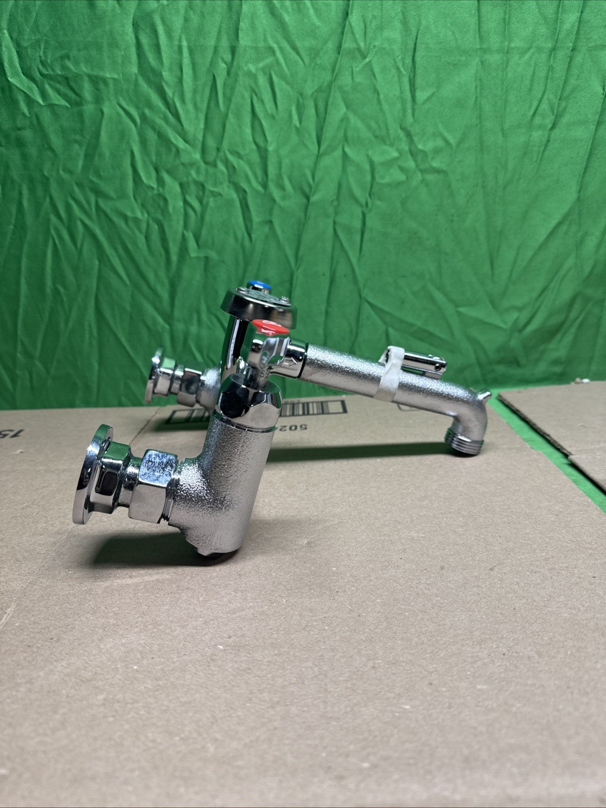 T&S Brass Service Sink Faucet Wall Mount 8" Center Built In Stop Chrome Industri