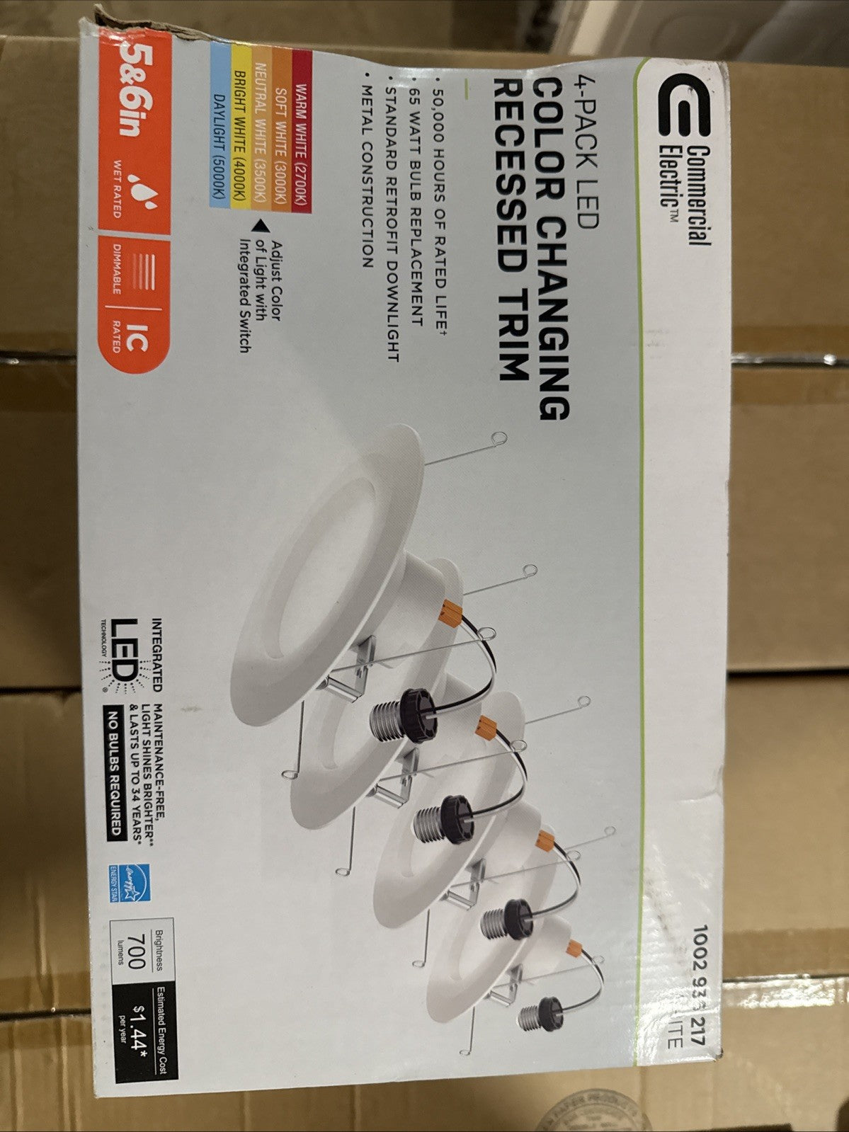 Commercial Electric 5/6" LED Recessed Retrofit Light Trim Selectable CCT 4-Pack