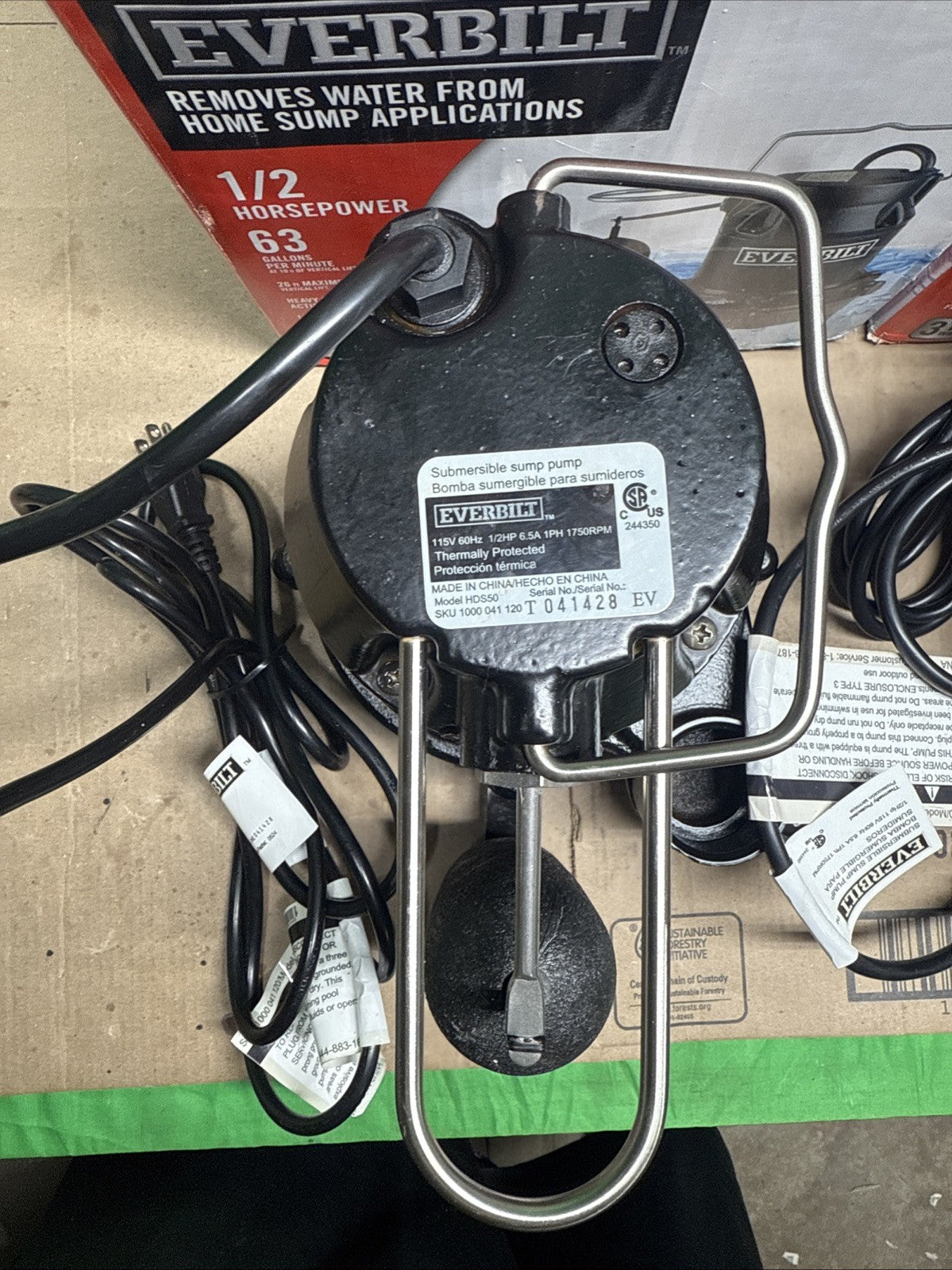 Everbilt 1/2 HP Cast Iron Sump Pump Model # HDS50 NOB