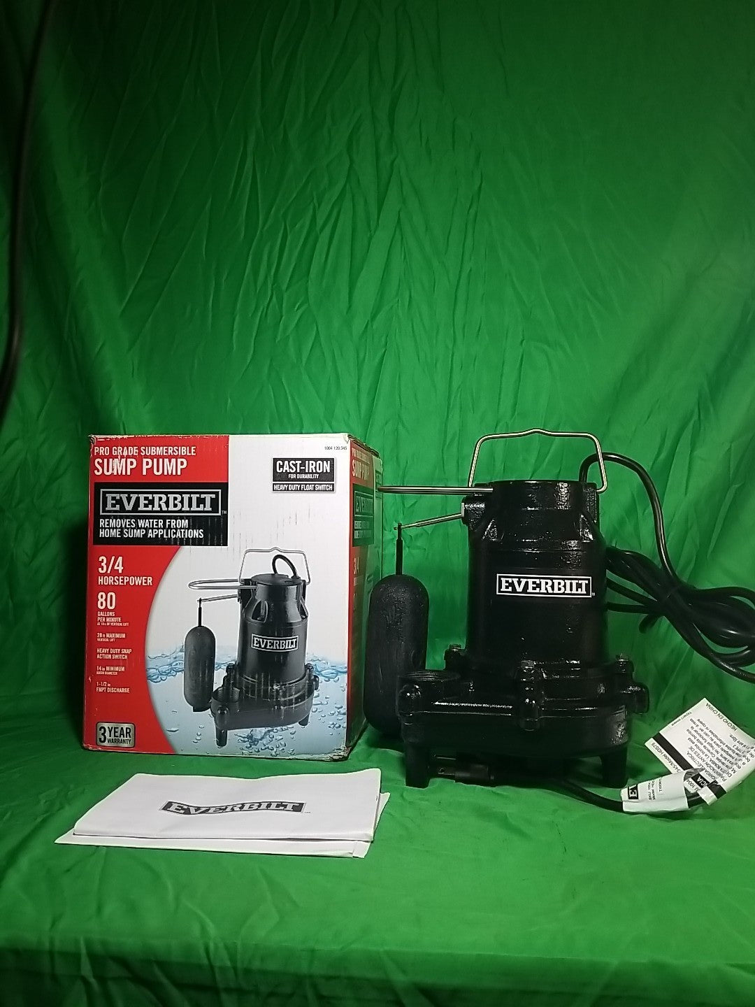 Everbilt 3/4HP Cast-Iron Pro-Grade Submersible Sump Pump 1004 120 345 HDS75