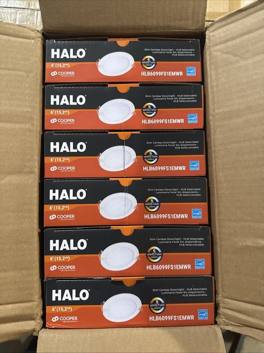 6pk Halo HLB6099FS1EMWR 6"White Round Integrated LED Recessed Light Direct Mount