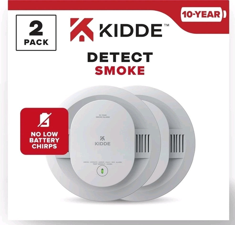 2 PACK Kidde Smoke Detector 10-Year Battery Powered LED Warning Light 20SD10