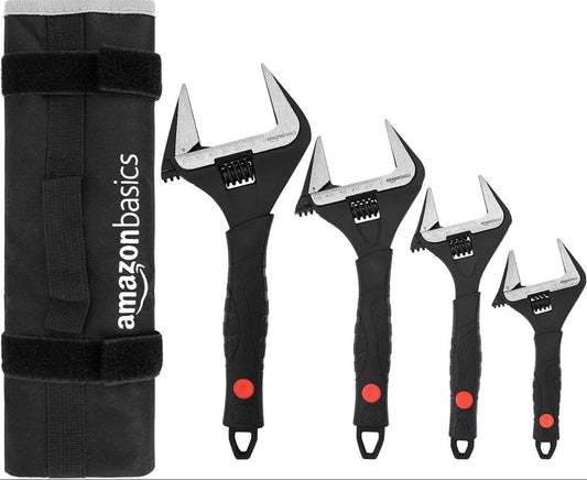 Soft Grip & Tapered Jaw Adjustable Wrenches - 4 Sizes for Comprehensive Use