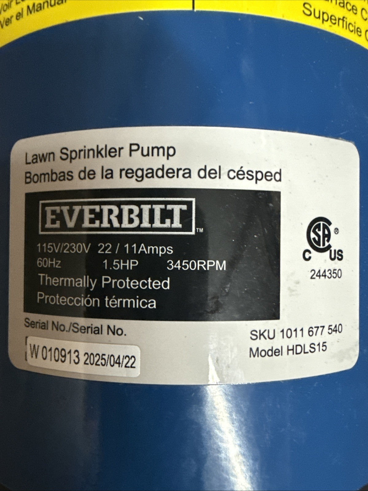Everbilt 1-1/2 HP Cast Iron Lawn Irrigation Pump HDLS15 *For Parts*