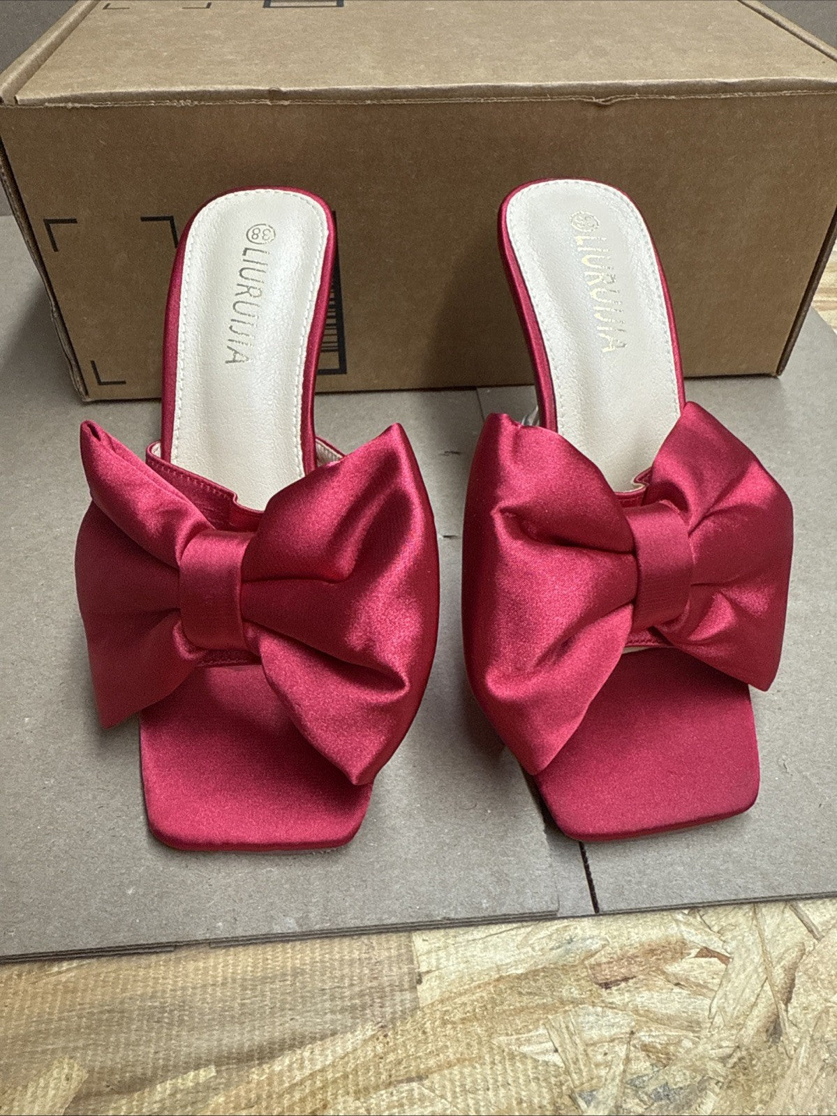 Liuruijia Women’s Size 7 bow high heels mules dress sandals slip on shoes