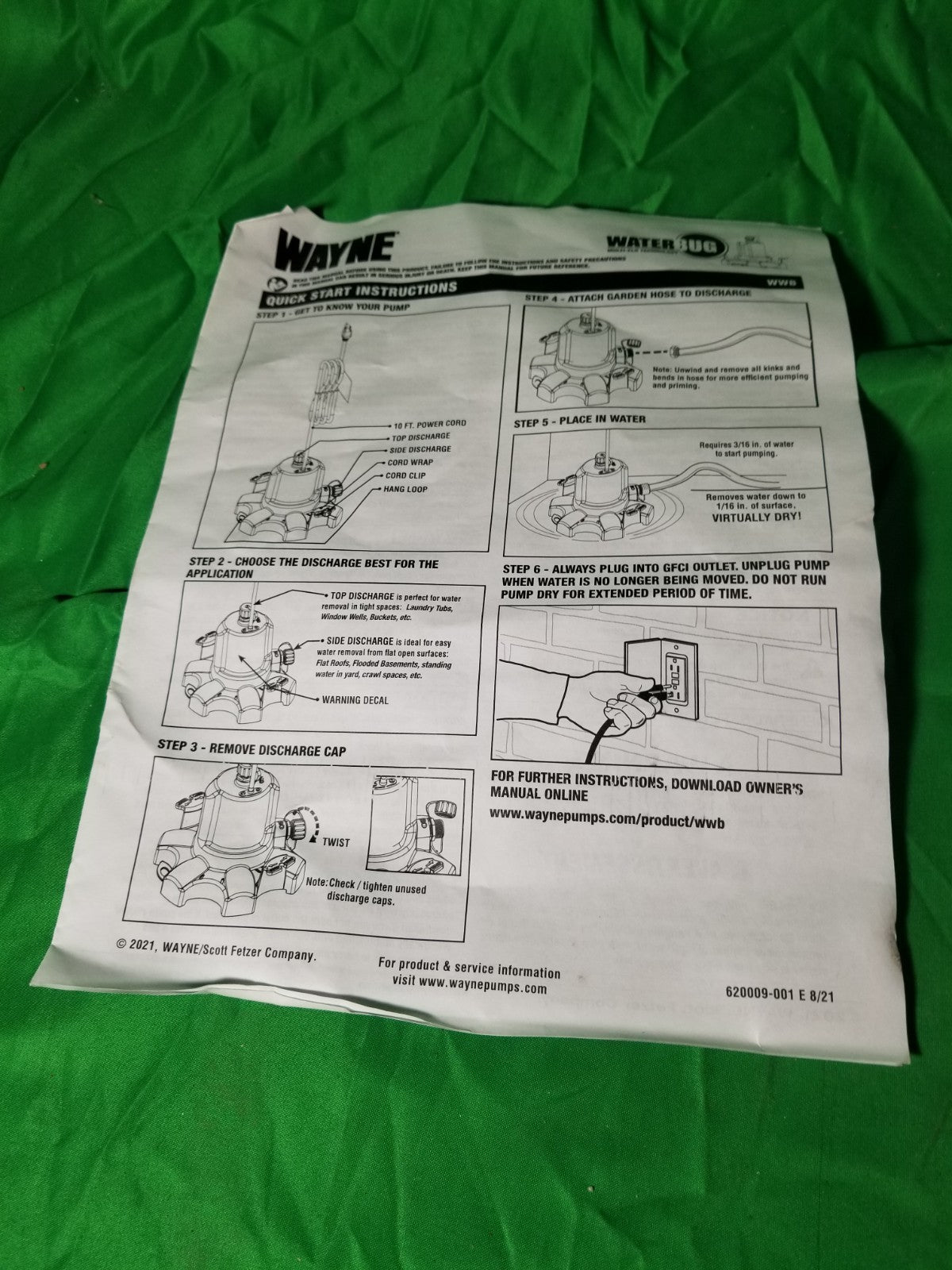 Wayne 1/6 HP WaterBUG Submersible Utility Pump with Multi-Flo Technology USED