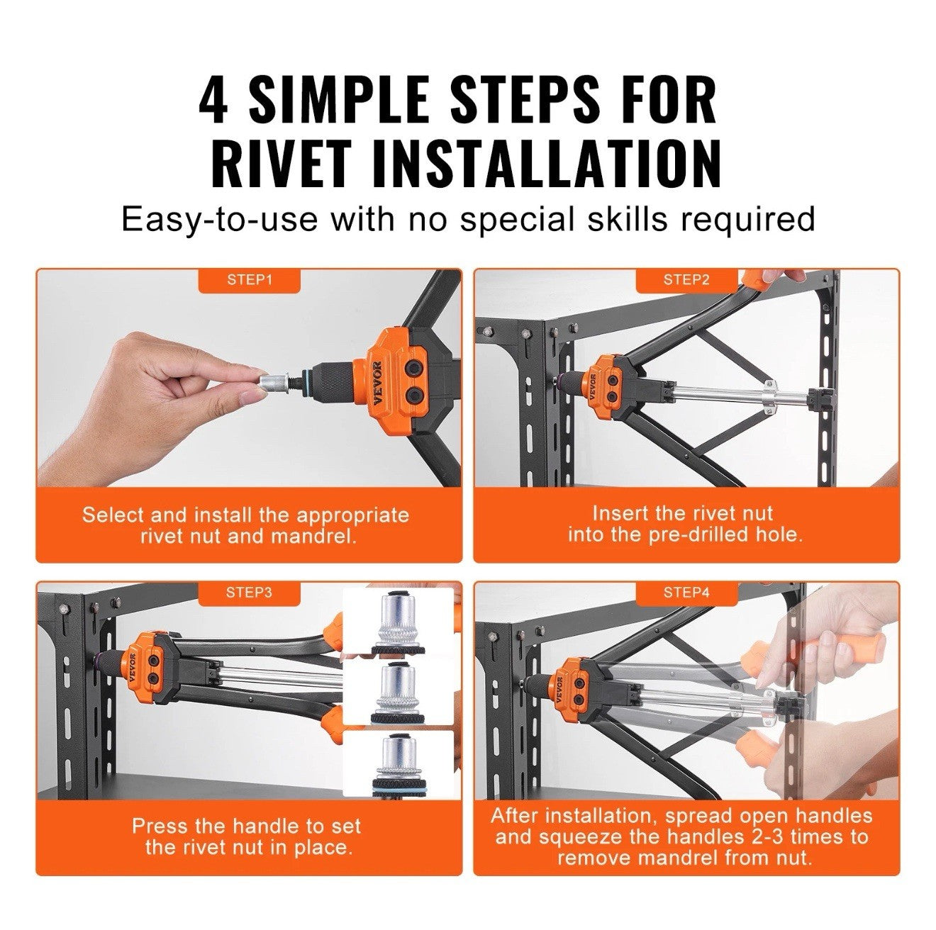 VEVOR Rivet Nut Tool 16in Rivnut Tool Kit 13PCS Mandrels and 186PCS Rivet Nuts