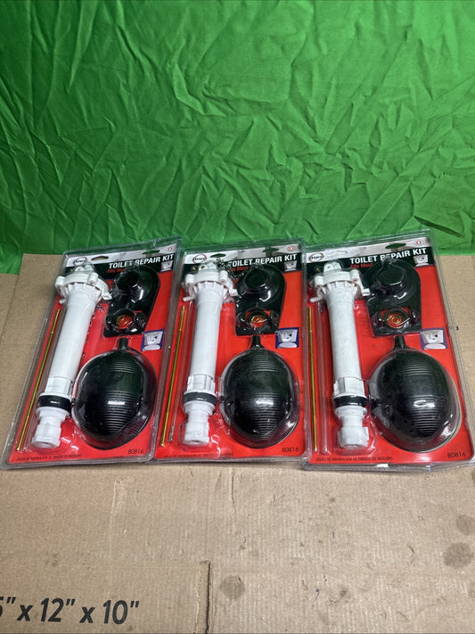LOT OF 3 Danco 80816 Complete Toilet Repair Kit Fill Valve, Flapper, Rod, Float