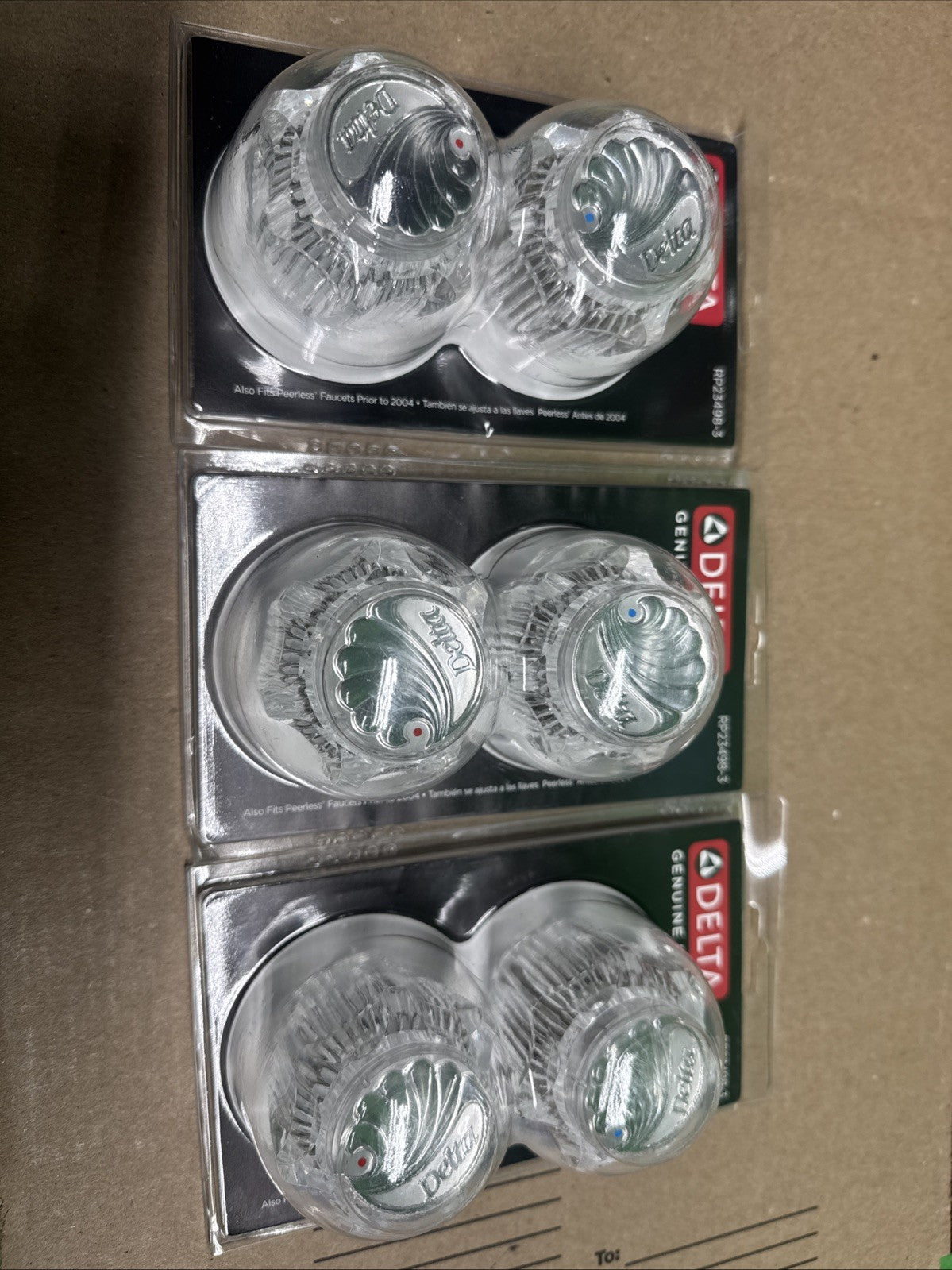 3PACK Delta Hot and Cold Acrylic Knob Handles Set Clear for Faucets RP23498-3