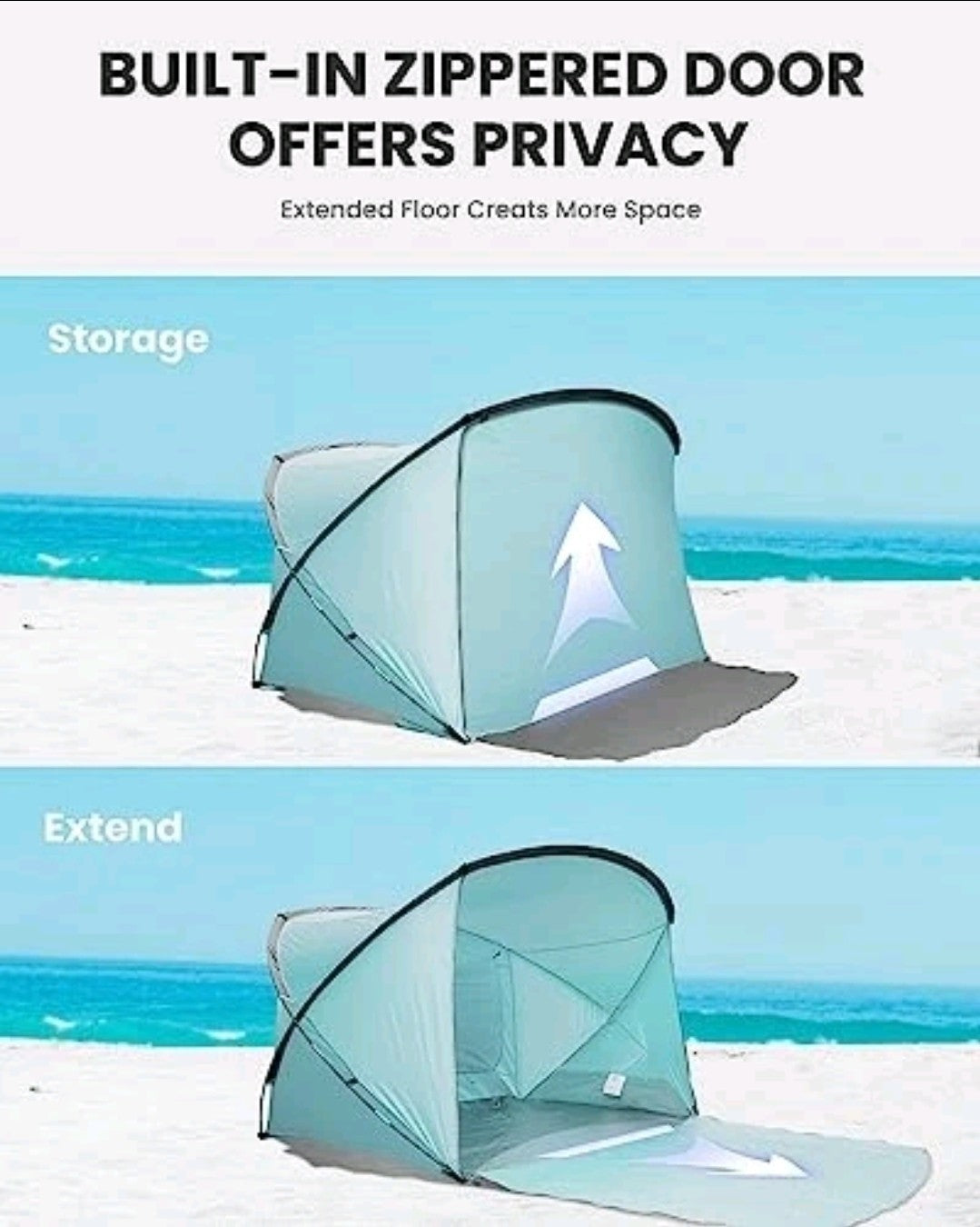 Beach Tent for 3-4 Person - Easy Setup and Portable Beach Shade Sun Green