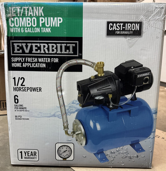Everbilt 1/2 HP Shallow Well Jet Pump with 6 Gallon Tank AUTOJ100A2 NEW Open Box
