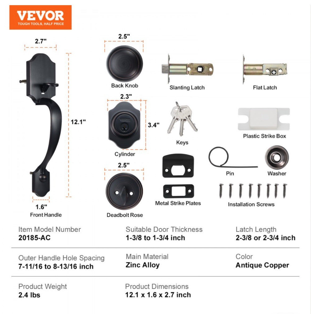 VEVOR Front Door Handle and Deadbolt Set Antique Copper Front Door