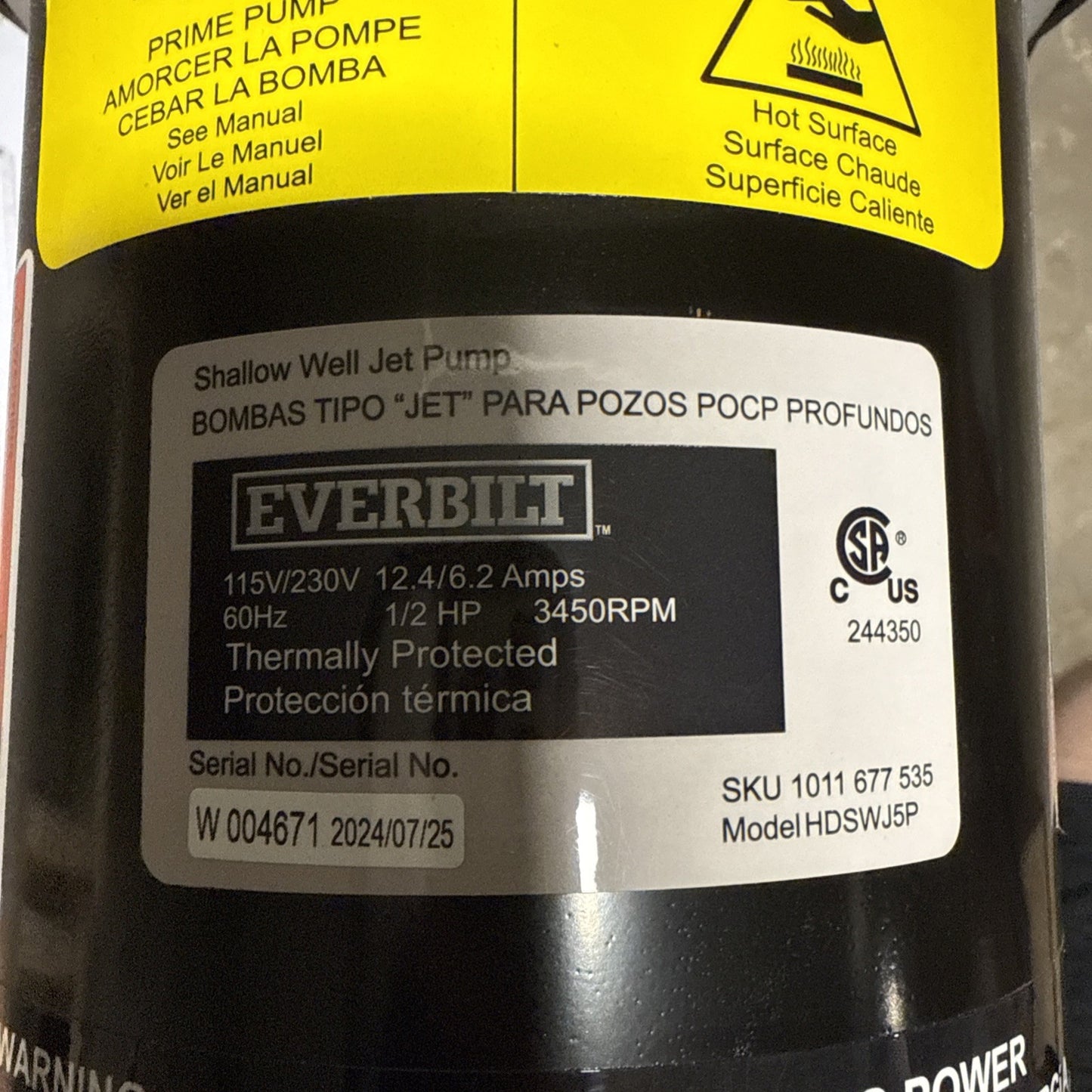 Everbilt 1/2 HP Shallow Well Jet Pump 1011677535 Read Description*