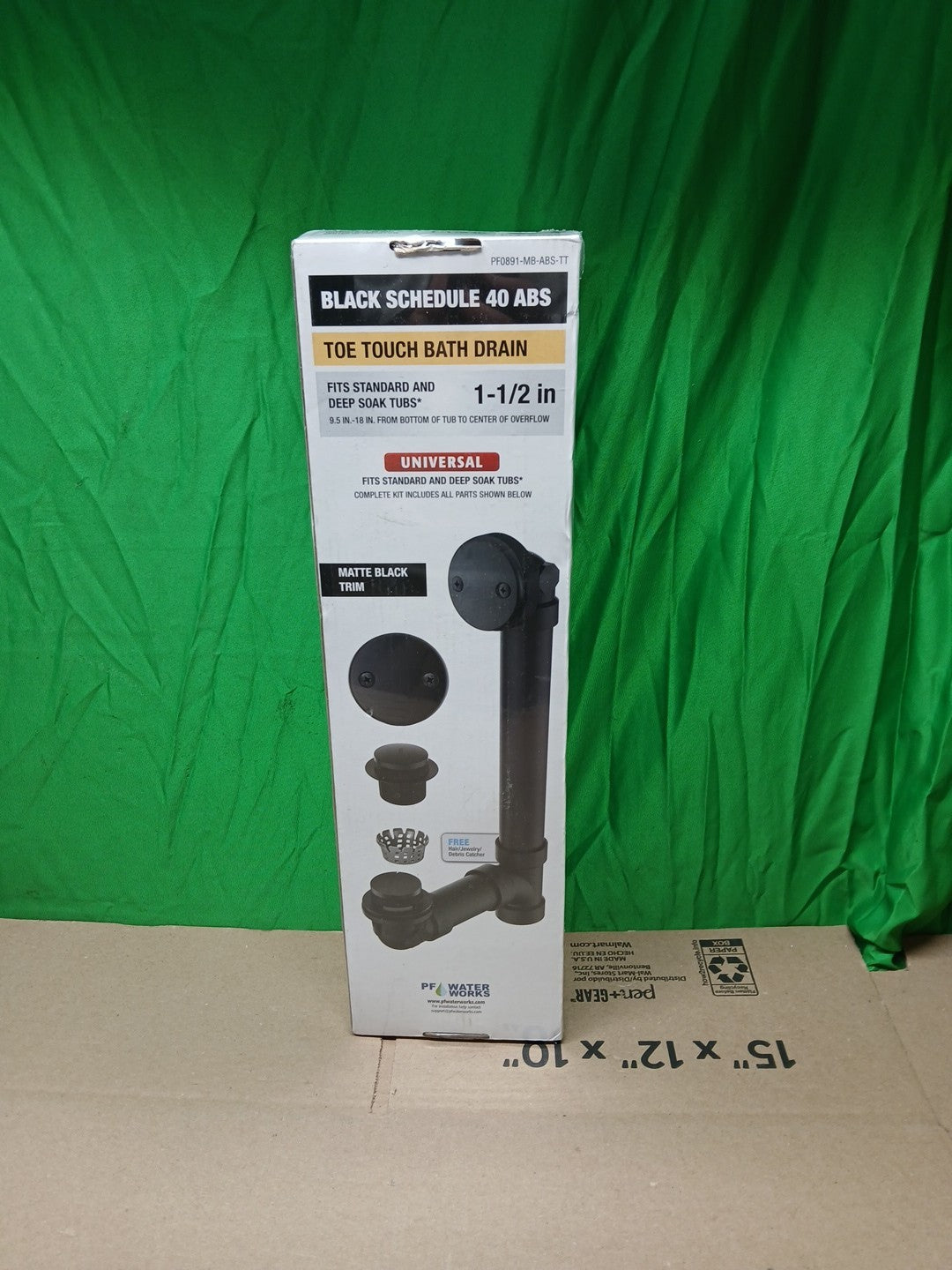 PF WaterWorks Trim Toe-Touch Bathtub Drain Sch 40 Matte Black ABS