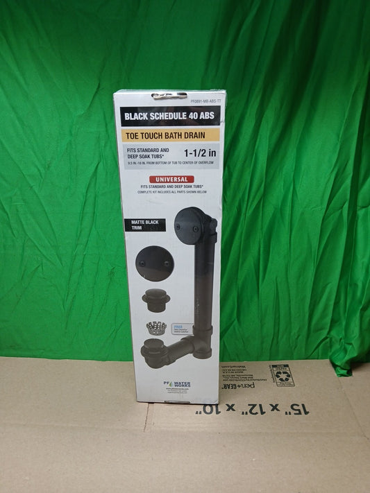 PF WaterWorks Trim Toe-Touch Bathtub Drain Sch 40 Matte Black ABS