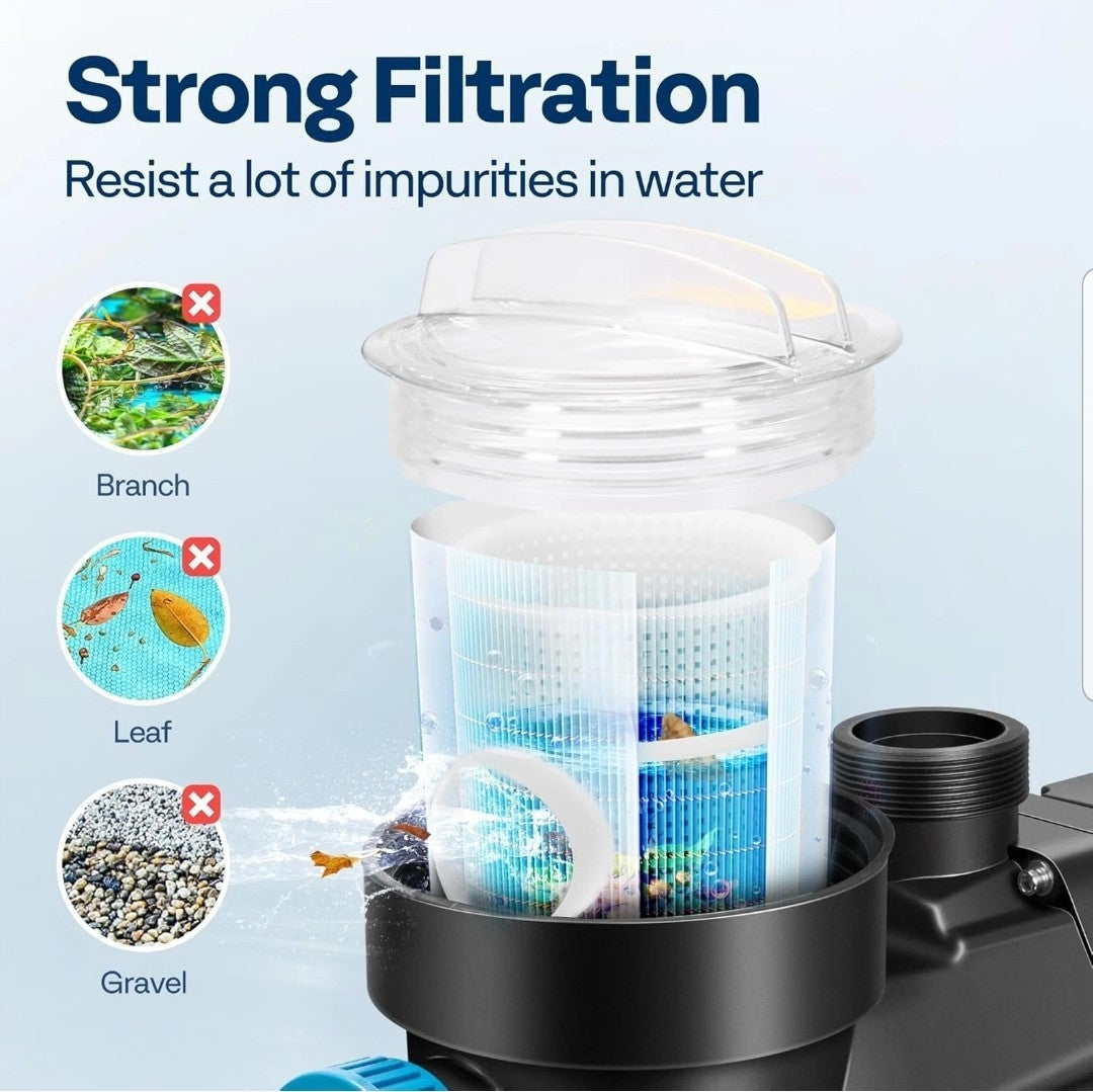 1.5HP 6360GPH Self-Priming Pool Pump with Timer, 115V for In/Above Ground Pools