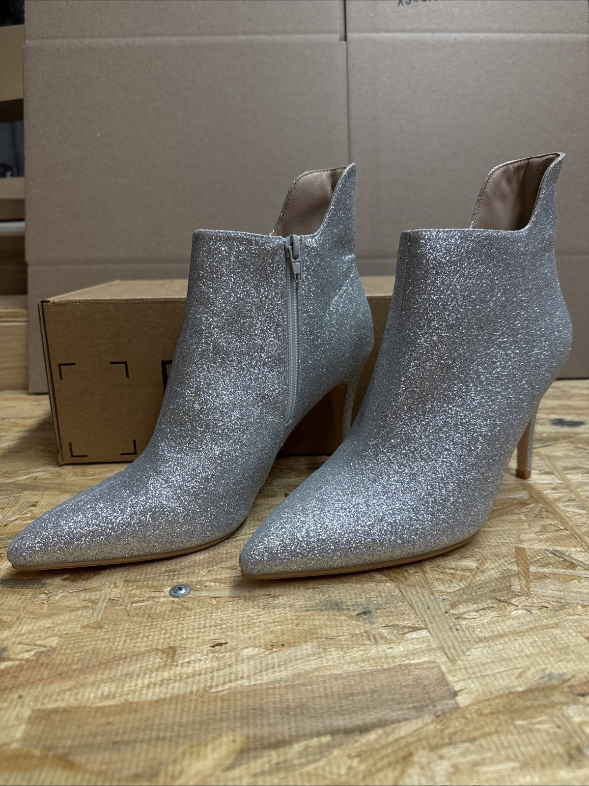 Allegra K Glitter Sparkle Stiletto Heel Zip Ankle Boots Sz 9