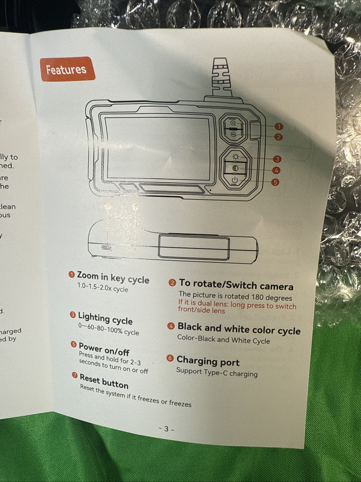 Dual Lens Borescope 4.3" Endoscope Camera w Light Waterproof 1080HD 16.5'