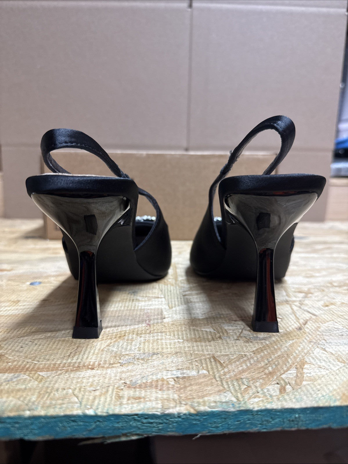 Sophisticated Black Heels with Crystal Embellishment Women’s Size 10