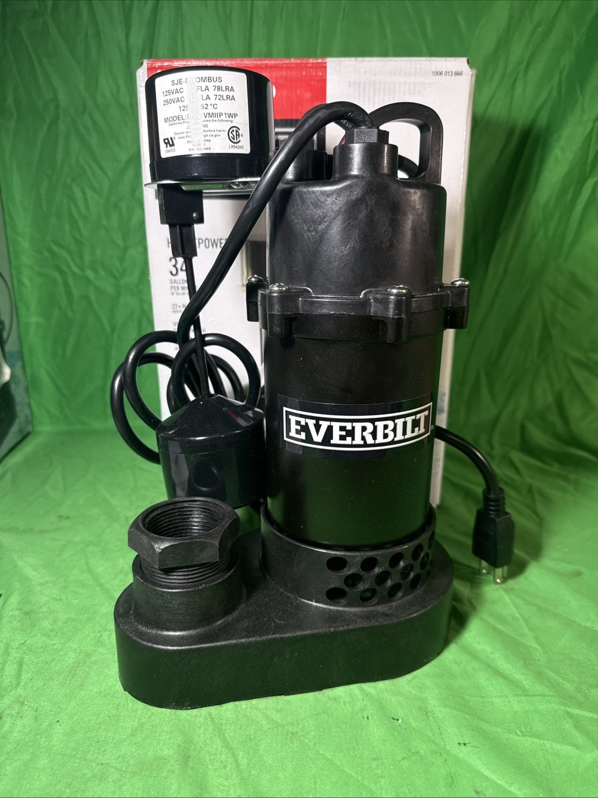 Everbilt 1/4 HP Aluminum Submersible Sump Pump Vertical Switch New Open Box