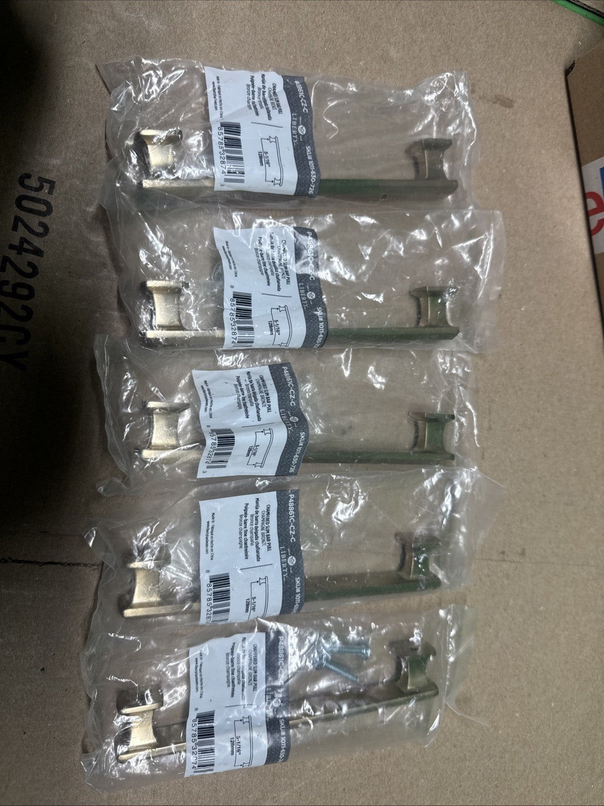 NEW 5PK Liberty Chamfered 5-1/16”Slim Bar Drawer Pull Champagne Bronze B200