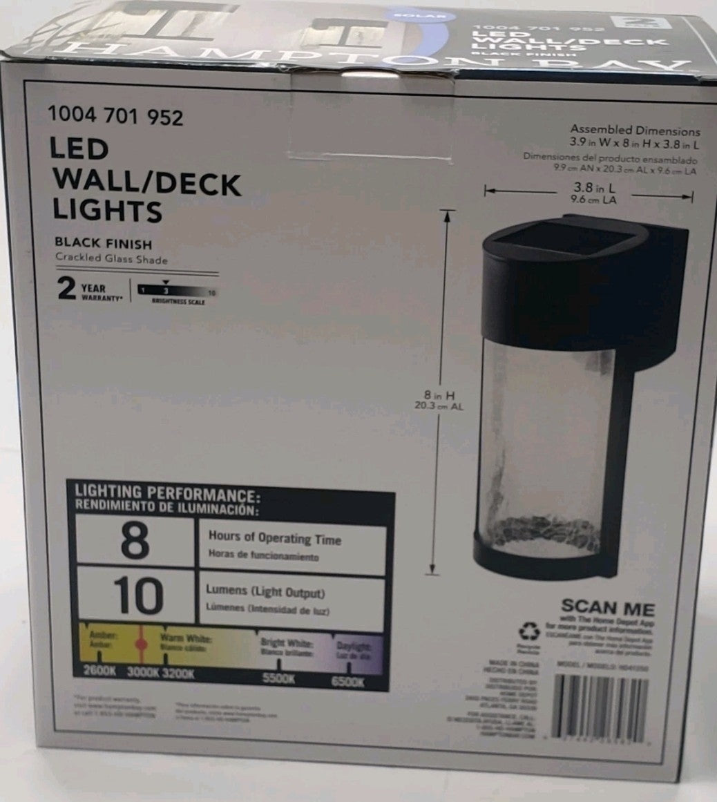 Hampton Bay Solar LED Wall/Deck Lights 1004 701 952 Black Finish 2-Pack