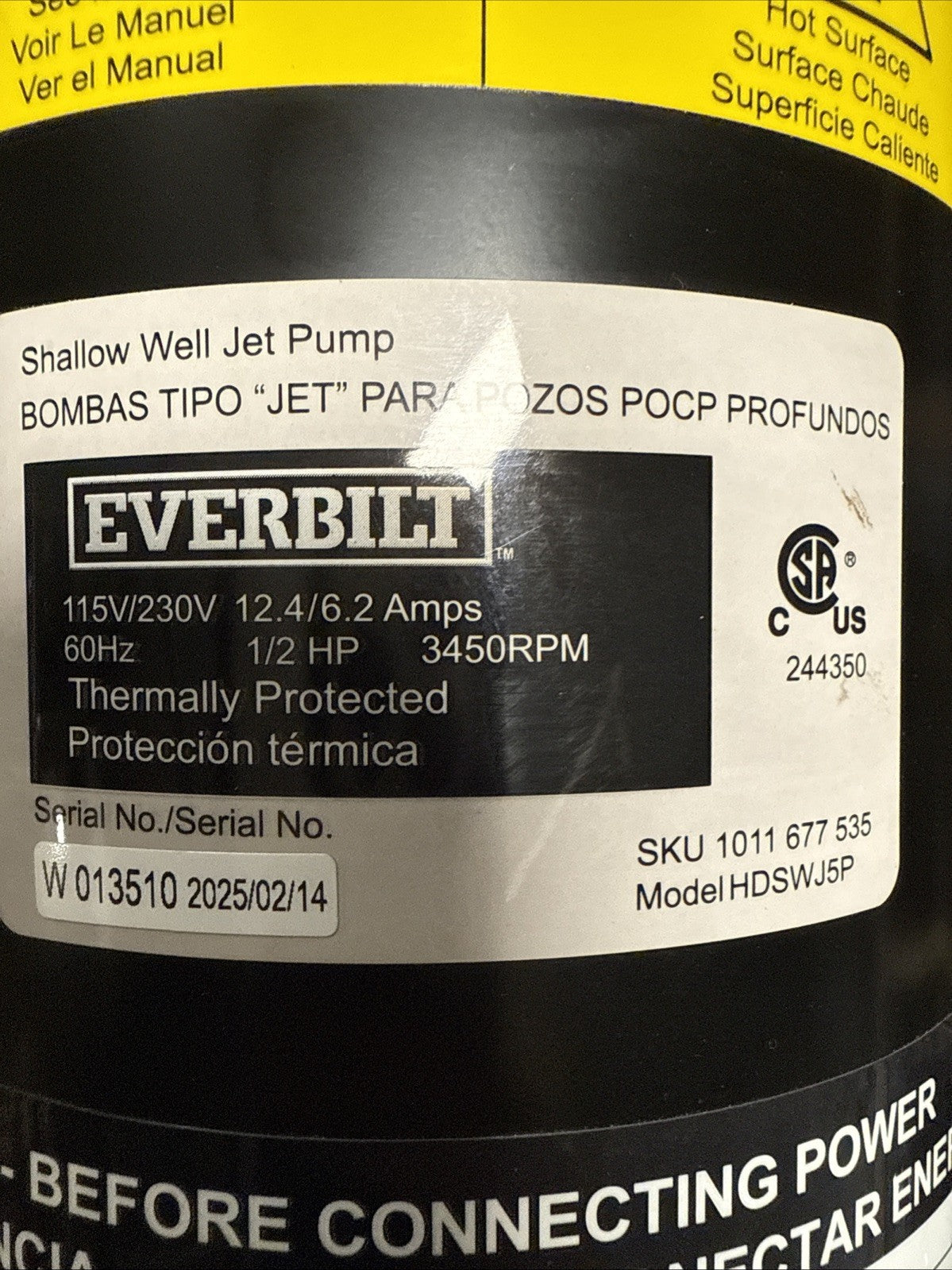 Everbilt 1/2 HP Shallow Well Jet Pump 1011677535 Read Description