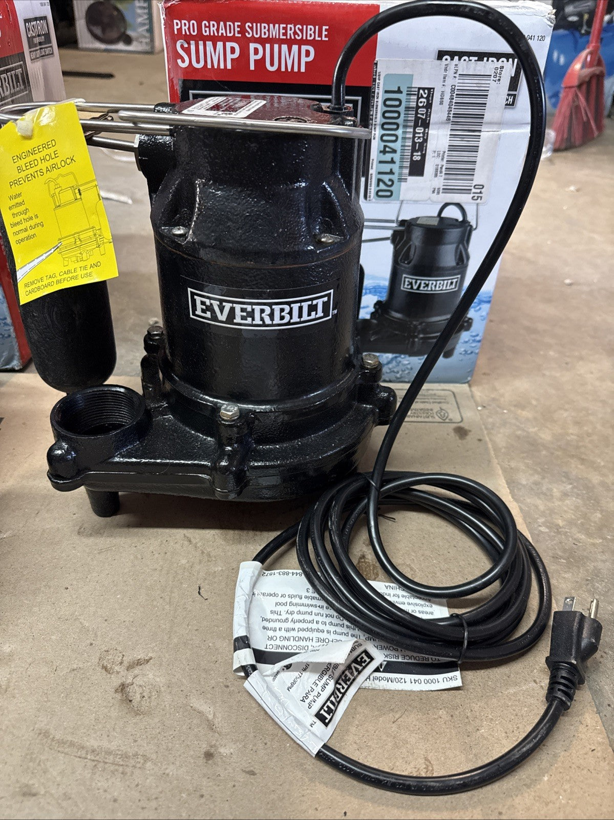 Everbilt 1/2 HP Cast Iron Sump Pump Model # HDS50 OPEN BOX